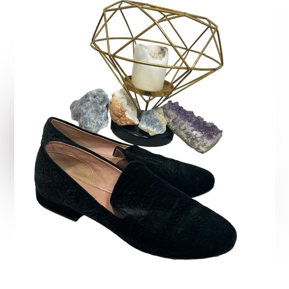 Lewit Loafers | black velvet embossed flat shoes | size 37 Italian made in Italy - Picture 2 of 13